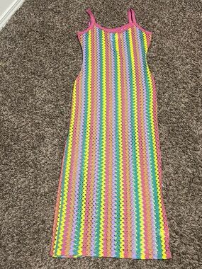 love J Multicolor Zigzag Crochet Maxi Dress - Pink Trim